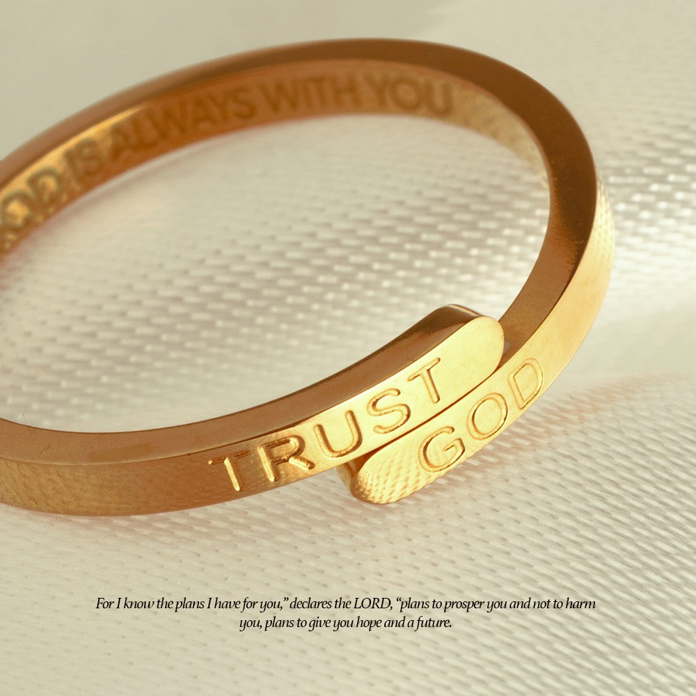 Couples Set Trust God Ring (18k Gold plated, Adjustable size) -2sets