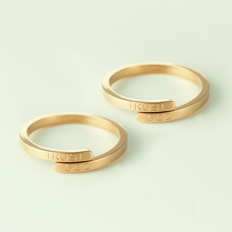 Trust God Ring Couples Set  (18k Gold plated, Adjustable size) -2sets