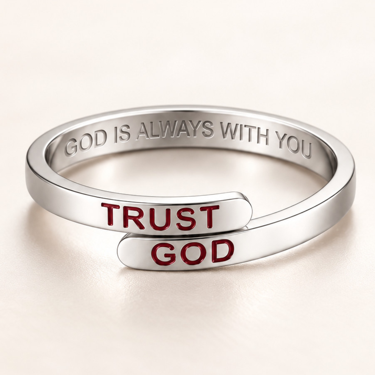 Silver Trust God Ring  (Adjustable size)